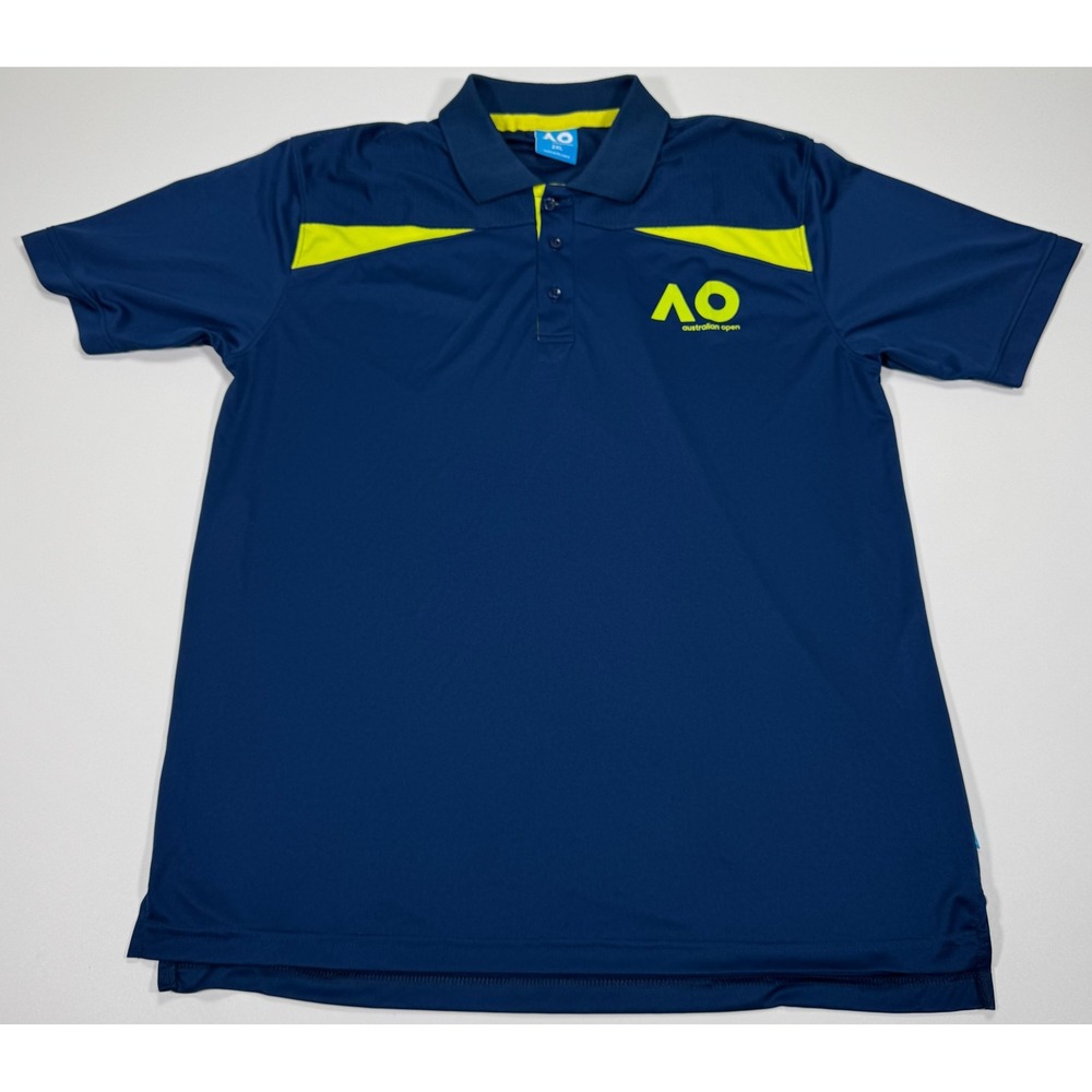 Australian Open 2017 Mens 2XL Tennis Polo Shirt Navy Blue Neon Yellow Melbourne
